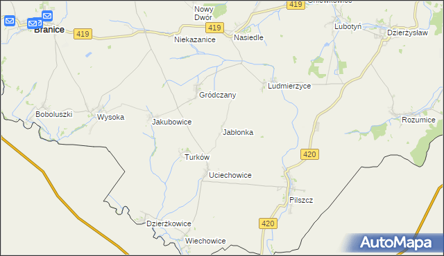 mapa Jabłonka gmina Branice, Jabłonka gmina Branice na mapie Targeo