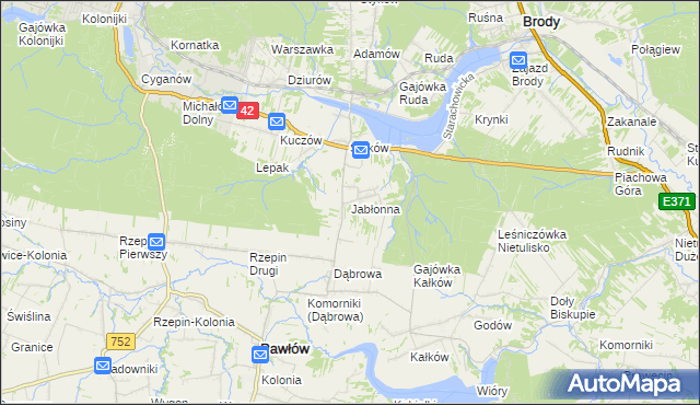 mapa Jabłonna gmina Brody, Jabłonna gmina Brody na mapie Targeo