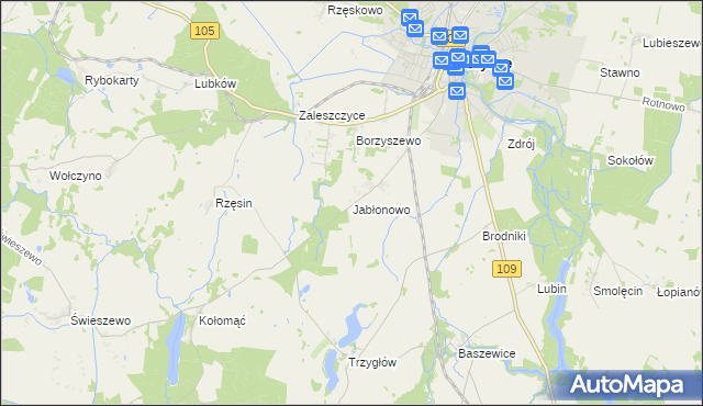 mapa Jabłonowo gmina Gryfice, Jabłonowo gmina Gryfice na mapie Targeo