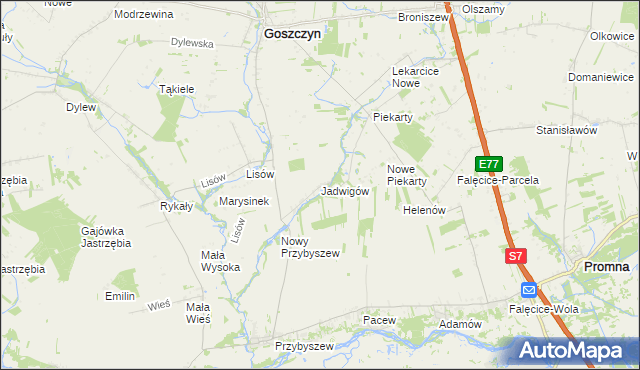 mapa Jadwigów gmina Promna, Jadwigów gmina Promna na mapie Targeo