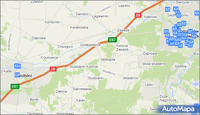 mapa Jadwigów gmina Tomaszów Mazowiecki, Jadwigów gmina Tomaszów Mazowiecki na mapie Targeo