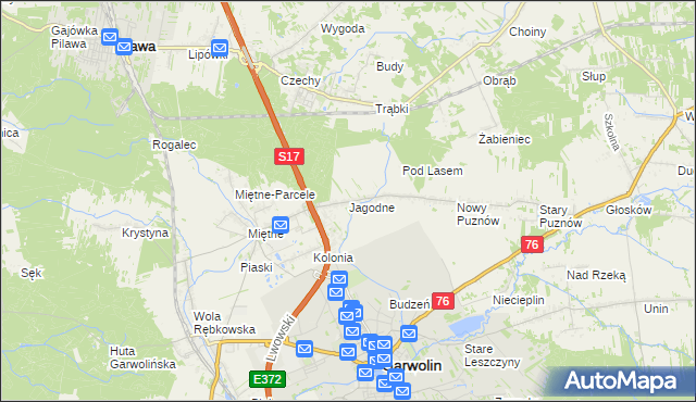 mapa Jagodne gmina Garwolin, Jagodne gmina Garwolin na mapie Targeo