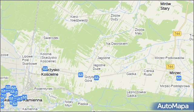 mapa Jagodne gmina Mirzec, Jagodne gmina Mirzec na mapie Targeo