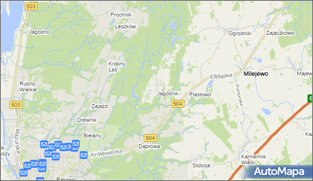 mapa Jagodnik gmina Milejewo, Jagodnik gmina Milejewo na mapie Targeo