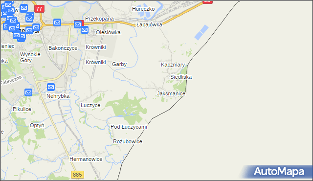 mapa Jaksmanice, Jaksmanice na mapie Targeo