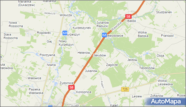 mapa Jakubów gmina Rawa Mazowiecka, Jakubów gmina Rawa Mazowiecka na mapie Targeo
