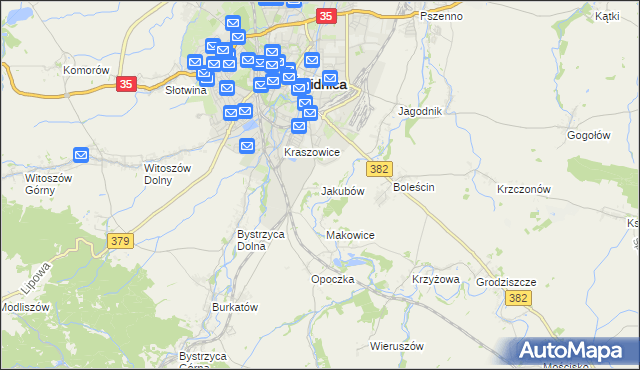 mapa Jakubów gmina Świdnica, Jakubów gmina Świdnica na mapie Targeo
