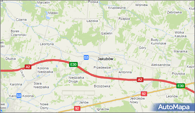 mapa Jakubów powiat miński, Jakubów powiat miński na mapie Targeo