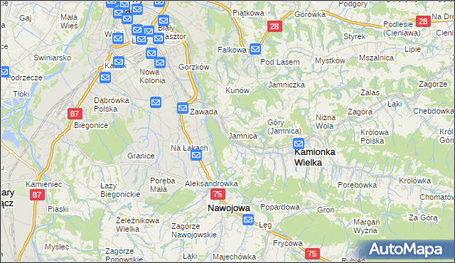 mapa Jamnica gmina Kamionka Wielka, Jamnica gmina Kamionka Wielka na mapie Targeo