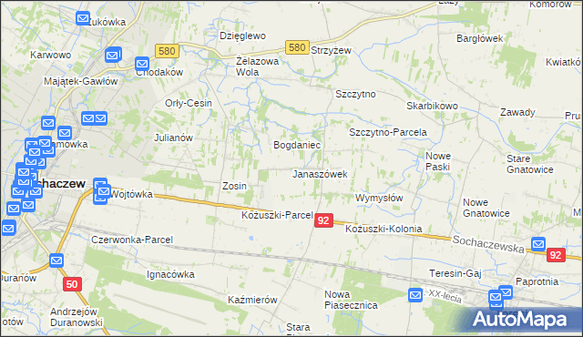 mapa Janaszówek, Janaszówek na mapie Targeo