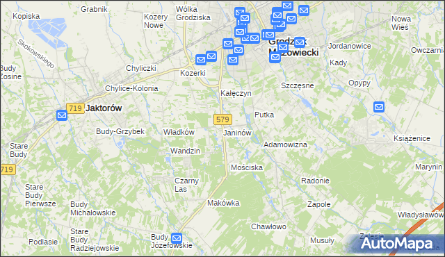 mapa Janinów gmina Grodzisk Mazowiecki, Janinów gmina Grodzisk Mazowiecki na mapie Targeo