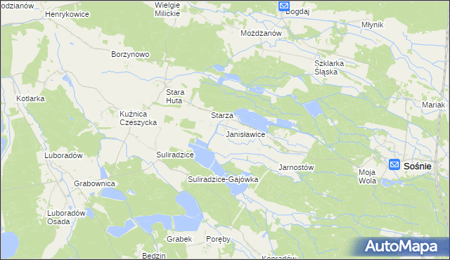 mapa Janisławice gmina Sośnie, Janisławice gmina Sośnie na mapie Targeo