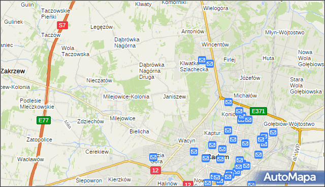 mapa Janiszew gmina Zakrzew, Janiszew gmina Zakrzew na mapie Targeo