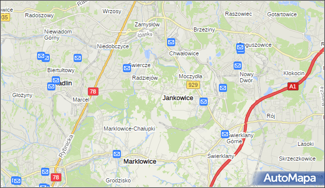 mapa Jankowice gmina Świerklany, Jankowice gmina Świerklany na mapie Targeo
