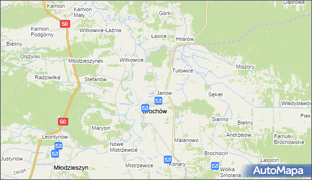 mapa Janów gmina Brochów, Janów gmina Brochów na mapie Targeo