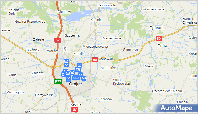 mapa Janówek gmina Grójec, Janówek gmina Grójec na mapie Targeo
