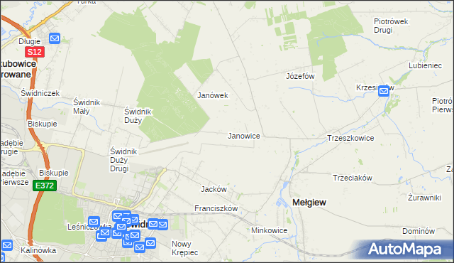 mapa Janowice gmina Mełgiew, Janowice gmina Mełgiew na mapie Targeo