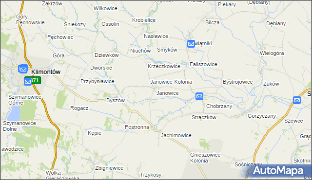 mapa Janowice gmina Samborzec, Janowice gmina Samborzec na mapie Targeo