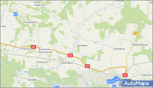 mapa Janowiec gmina Małomice, Janowiec gmina Małomice na mapie Targeo
