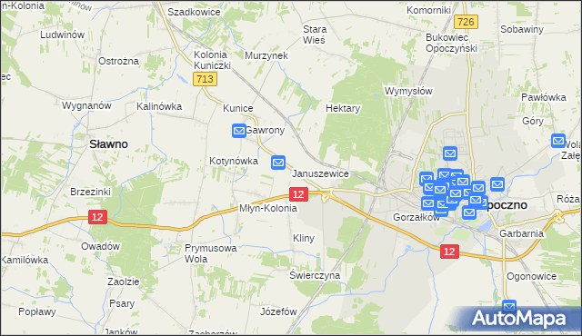 mapa Januszewice gmina Opoczno, Januszewice gmina Opoczno na mapie Targeo