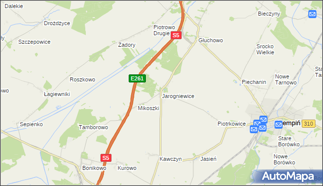 mapa Jarogniewice, Jarogniewice na mapie Targeo