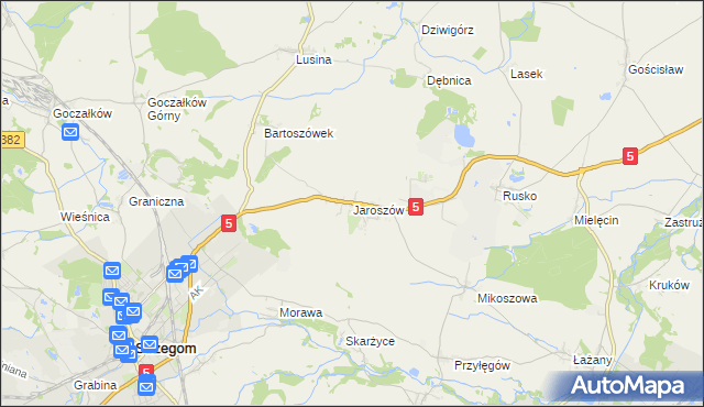 mapa Jaroszów gmina Strzegom, Jaroszów gmina Strzegom na mapie Targeo