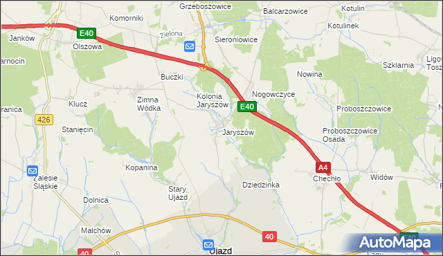 mapa Jaryszów gmina Ujazd, Jaryszów gmina Ujazd na mapie Targeo