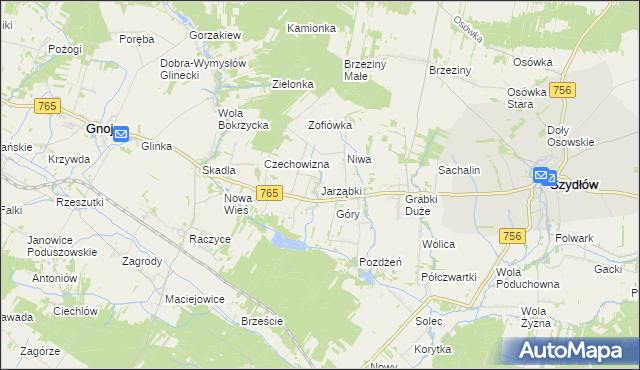 mapa Jarząbki gmina Gnojno, Jarząbki gmina Gnojno na mapie Targeo