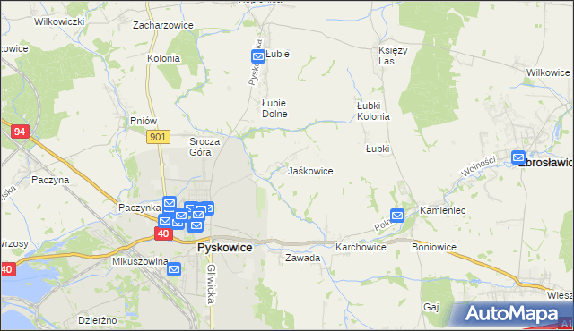 mapa Jaśkowice gmina Zbrosławice, Jaśkowice gmina Zbrosławice na mapie Targeo