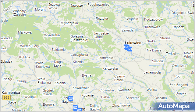 mapa Jastrzębie gmina Łukowica, Jastrzębie gmina Łukowica na mapie Targeo