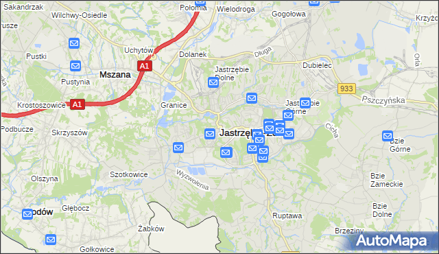 mapa Jastrzębie-Zdrój, Jastrzębie-Zdrój na mapie Targeo