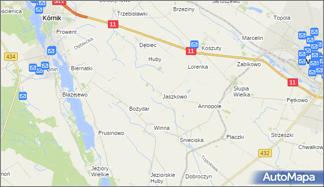 mapa Jaszkowo gmina Zaniemyśl, Jaszkowo gmina Zaniemyśl na mapie Targeo