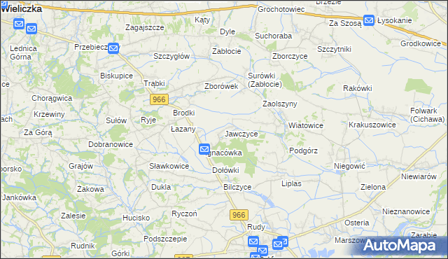 mapa Jawczyce gmina Biskupice, Jawczyce gmina Biskupice na mapie Targeo