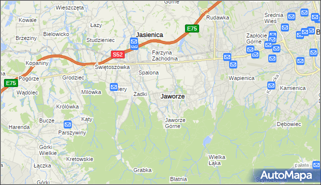 mapa Jaworze powiat bielski, Jaworze powiat bielski na mapie Targeo