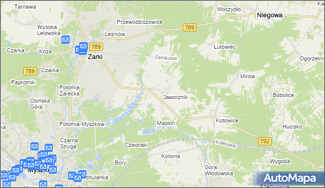 mapa Jaworznik gmina Żarki, Jaworznik gmina Żarki na mapie Targeo