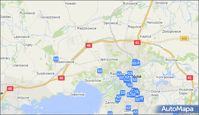 mapa Jędrzychów gmina Nysa, Jędrzychów gmina Nysa na mapie Targeo