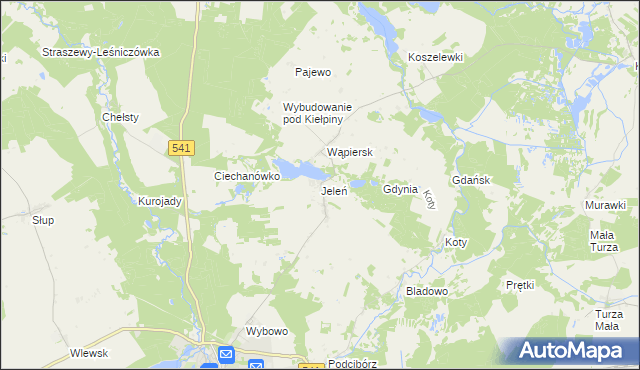 mapa Jeleń gmina Lidzbark, Jeleń gmina Lidzbark na mapie Targeo