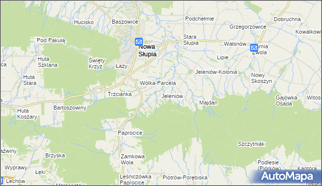 mapa Jeleniów gmina Nowa Słupia, Jeleniów gmina Nowa Słupia na mapie Targeo