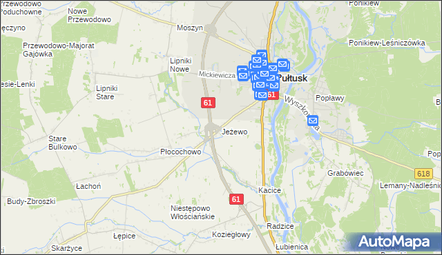 mapa Jeżewo gmina Pułtusk, Jeżewo gmina Pułtusk na mapie Targeo