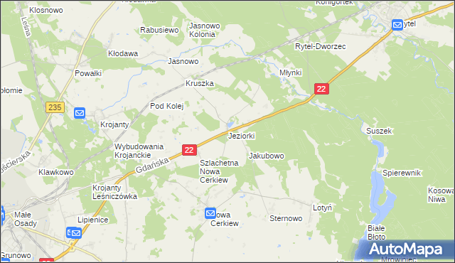 mapa Jeziorki gmina Chojnice, Jeziorki gmina Chojnice na mapie Targeo