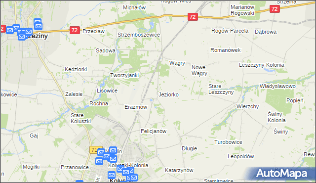 mapa Jeziorko gmina Koluszki, Jeziorko gmina Koluszki na mapie Targeo