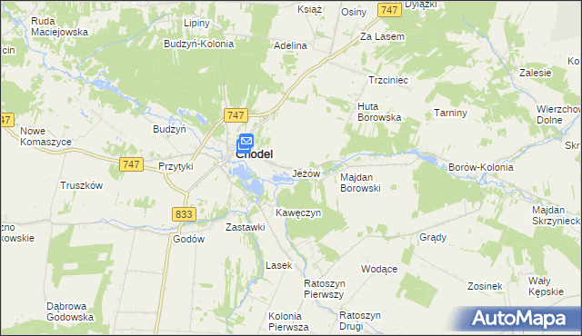 mapa Jeżów gmina Chodel, Jeżów gmina Chodel na mapie Targeo
