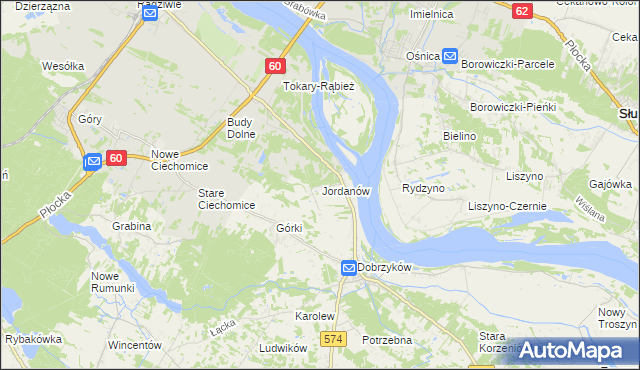 mapa Jordanów gmina Gąbin, Jordanów gmina Gąbin na mapie Targeo