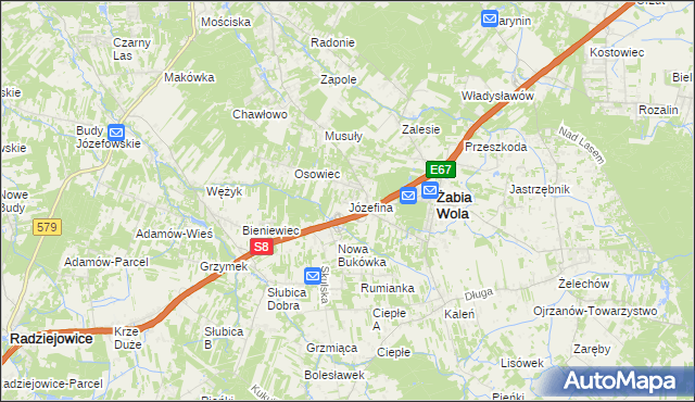 mapa Józefina gmina Żabia Wola, Józefina gmina Żabia Wola na mapie Targeo