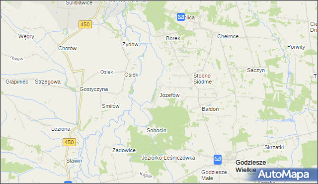 mapa Józefów gmina Godziesze Wielkie, Józefów gmina Godziesze Wielkie na mapie Targeo