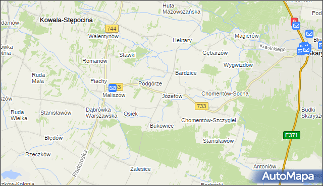 mapa Józefów gmina Kowala, Józefów gmina Kowala na mapie Targeo