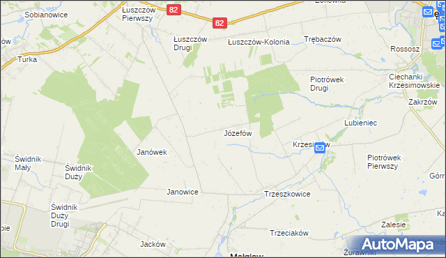 mapa Józefów gmina Mełgiew, Józefów gmina Mełgiew na mapie Targeo