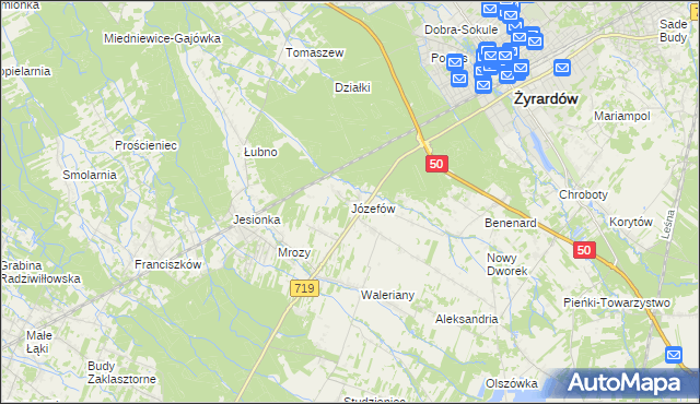 mapa Józefów gmina Wiskitki, Józefów gmina Wiskitki na mapie Targeo