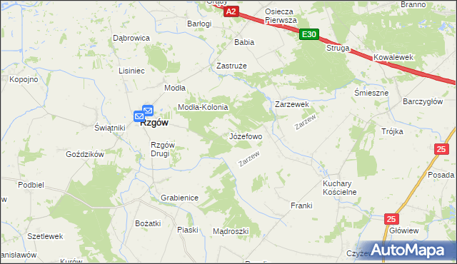 mapa Józefowo gmina Rzgów, Józefowo gmina Rzgów na mapie Targeo