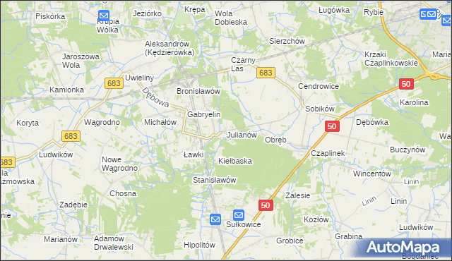 mapa Julianów gmina Góra Kalwaria, Julianów gmina Góra Kalwaria na mapie Targeo